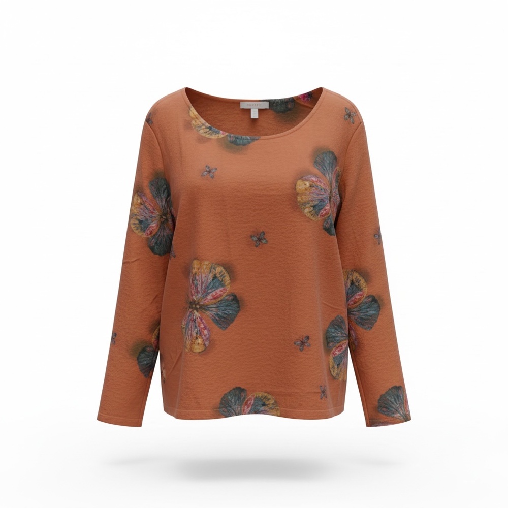 Cellabie  Burnt Orange Floral Print Long Sleeve Tunic, Size XL, NWT‎
